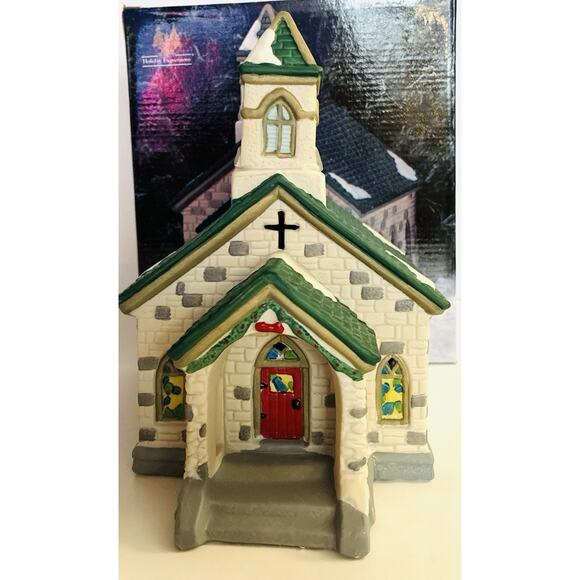 Holiday Expressions - Vintage Christmas Lighted Village House Porcelain Church - Picture 2 of 7